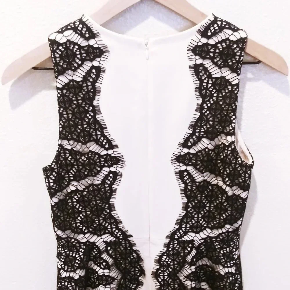 Diane von Furstenberg size 2 cream sleeveless dress with black lace - Picture 4 of 8